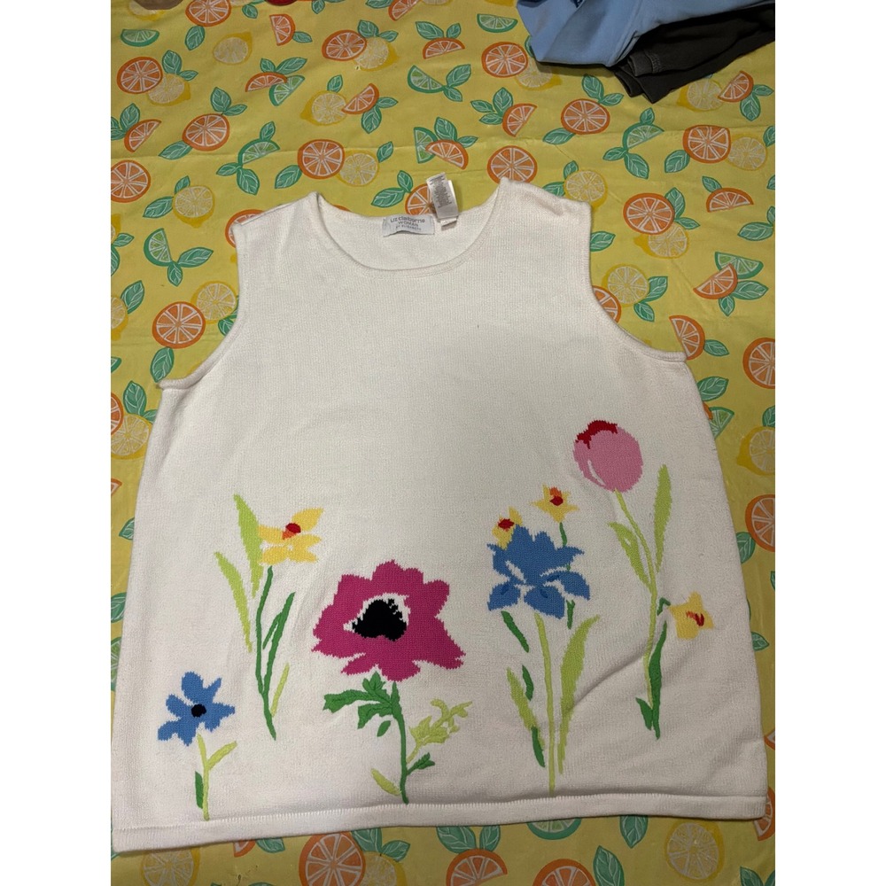 Cottagecore Women Liz Claiborne Woman Sweater Vest 2X White Floral